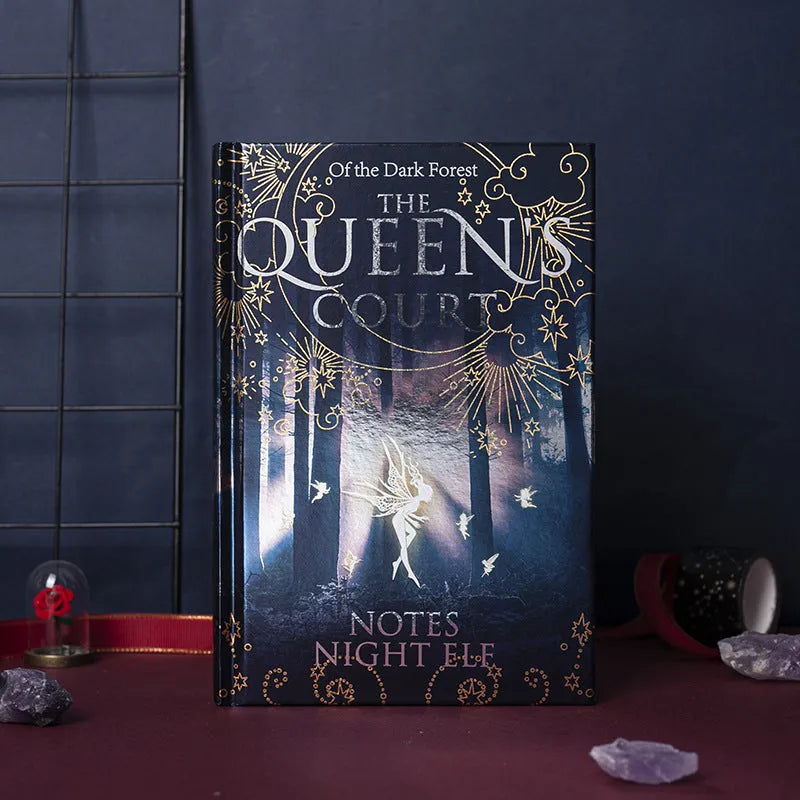 A5 hardcover notebook with luminous fluorescent cover, open to show full-colour illustrated pages, size 12.8 x 18 cm
