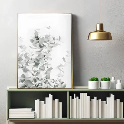 Frameless canvas painting with detailed flower, grass and leaf botanical patterns in Nordic style