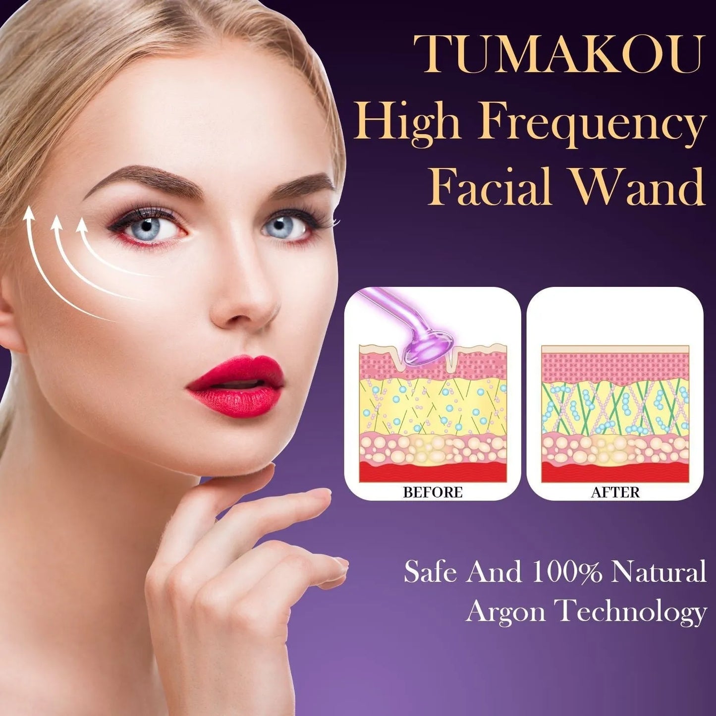 Purple high-frequency beauty instrument with six accessory heads for professional skin treatment