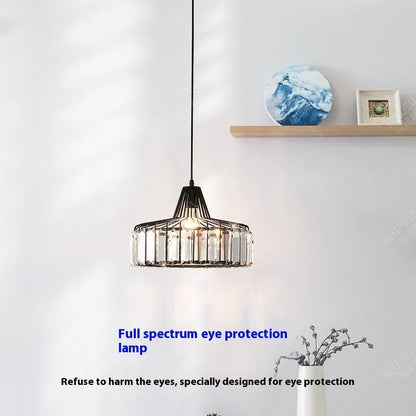 Black and gold iron crystal chandelier LED ceiling lamp with full spectrum light on a white background.
