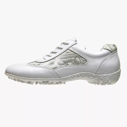 Women's lightweight leather sneakers in white and apricot with waterproof and non-slip features