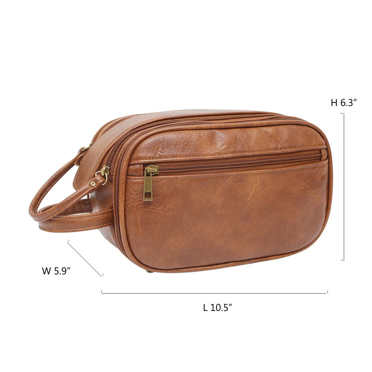 Men's black Pu toiletry bag with zippered closure for travel storage