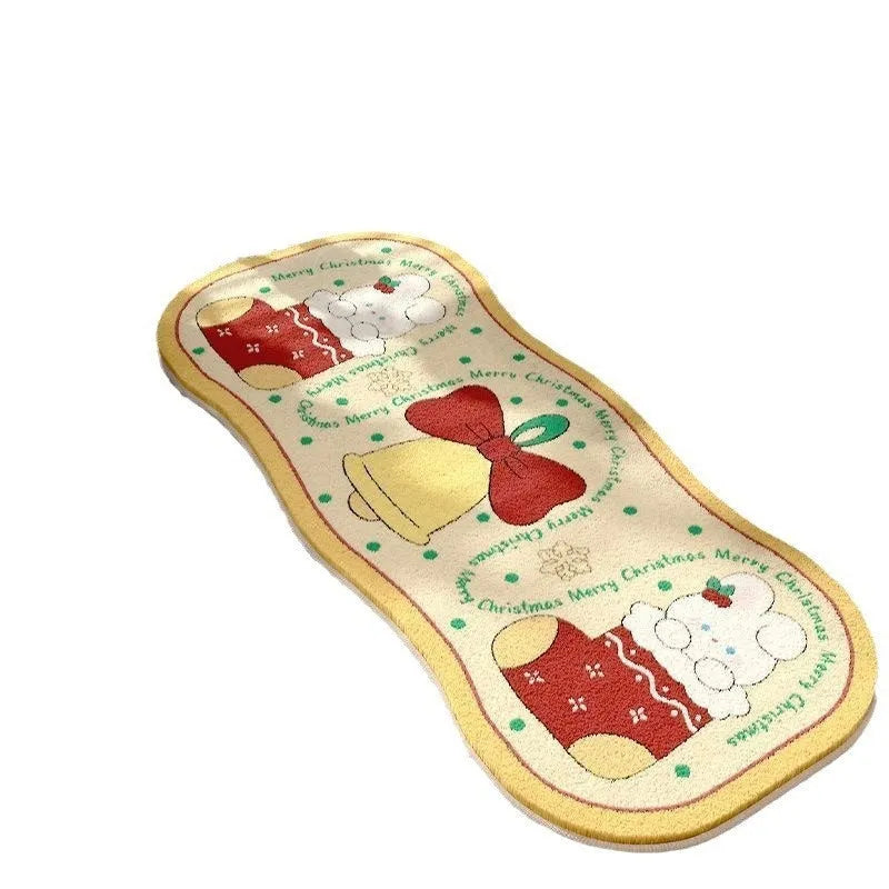Christmas cashmere carpet with plant patterns in festive colours, alien shape, available in multiple sizes for holiday decor