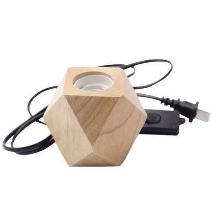 Wooden retro lamp holder with hanging wire showing square and diamond shape options