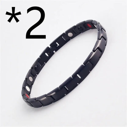 Metal rhombus therapy bracelet in black, bronze, gold, or silver, available as single or multi-pack for arthritis and slimming support.