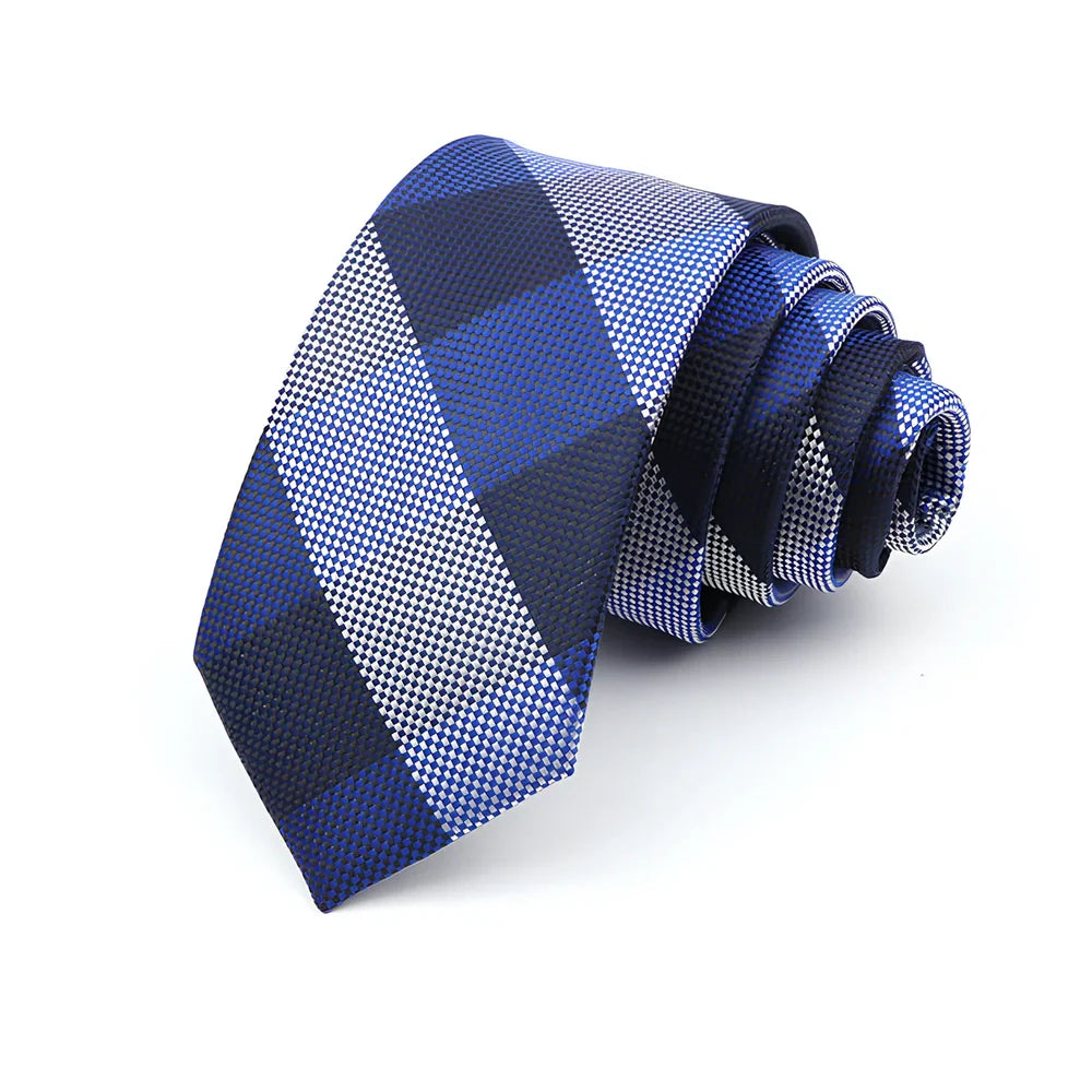 Men's 6cm skinny plaid polyester tie, 145cm length, in various patterns for casual professional look