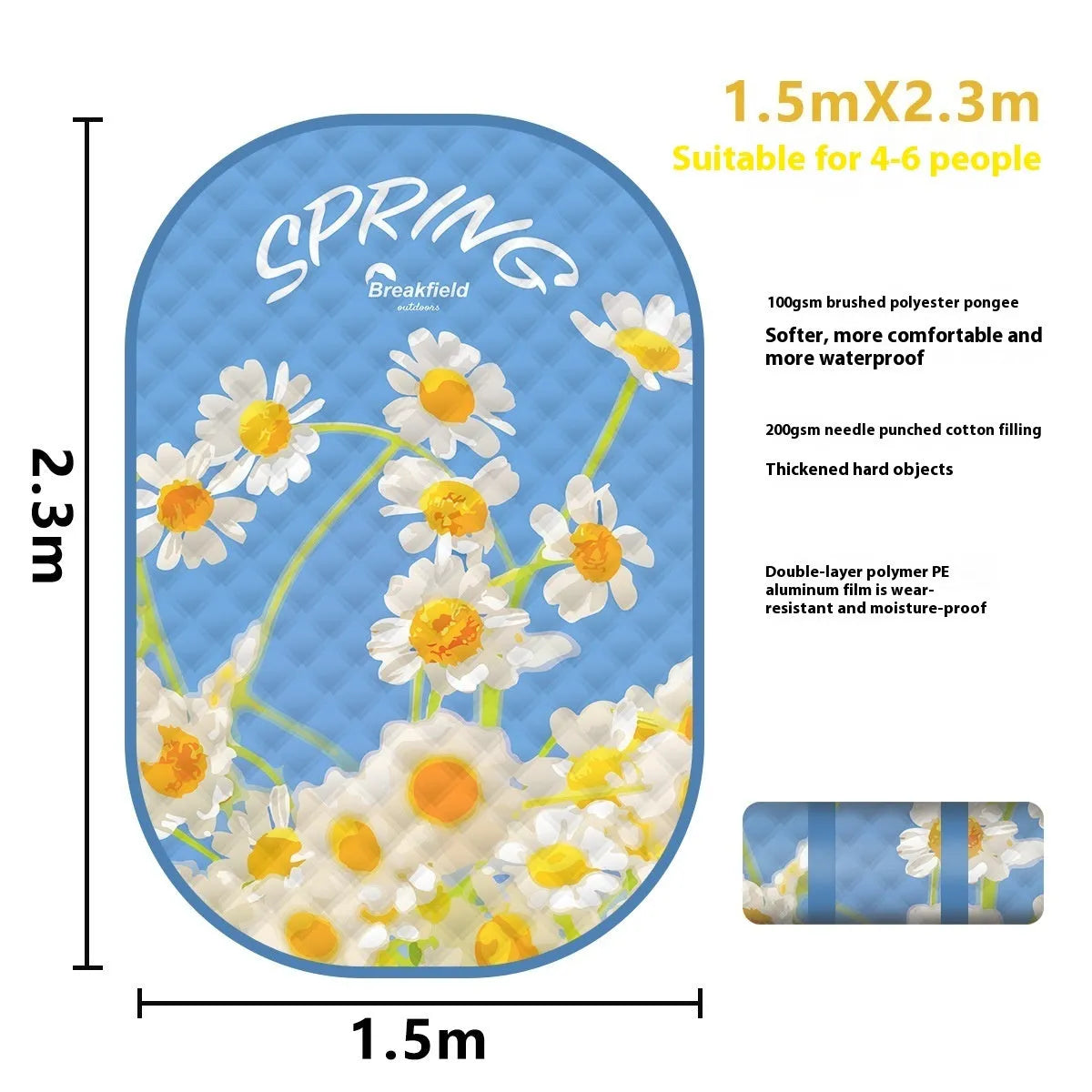 Waterproof ultrasonic thickening picnic mat in seasonal colour with moisture-proof backing for 4-8 people outdoor use