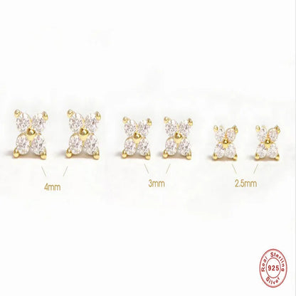 S925 sterling silver stud earrings with geometric crystal petal flowers in gold finish