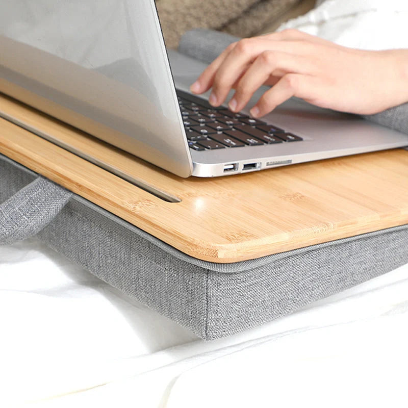 Japanese-style bamboo lap desk with fabric top in small and large sizes