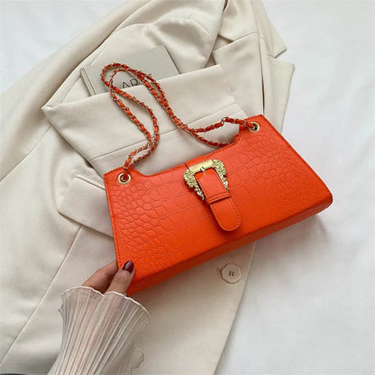 Women's PU small square crossbody shoulder bag with single strap, sandwich pocket, and phone bag in black, white, green, orange, or rose pink