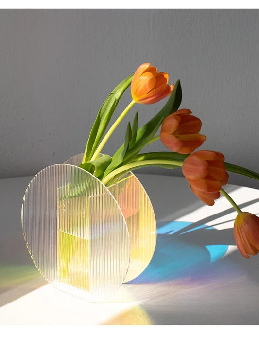 Nordic minimalist acrylic vase with polished corrugated surface, 20cm height