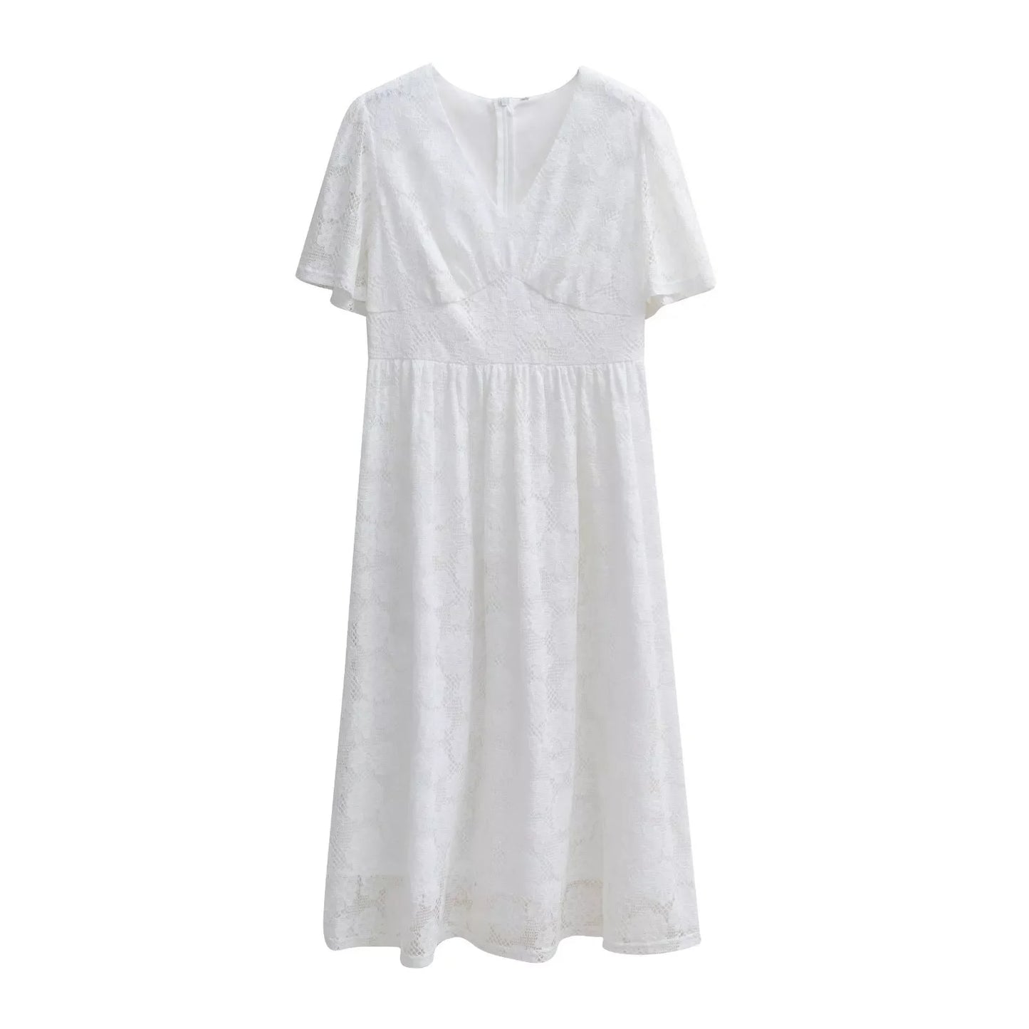 Women's V-neck lace summer dress with ruffled short sleeves in multiple colors