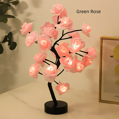 LED rose table lamp with flower design measuring 450mm height with USB power connection