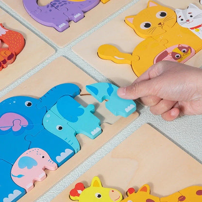 Children assembling wooden 3D puzzle model of dolphin family with 20-30cm dimensions