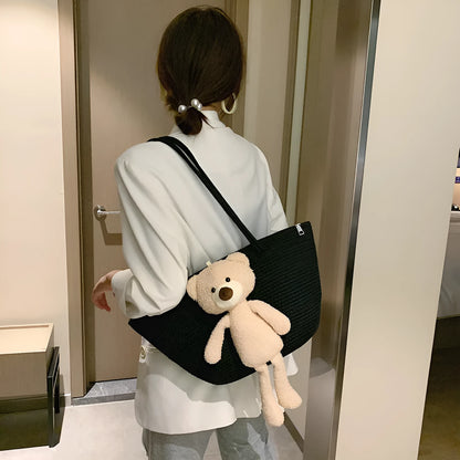 Cotton and linen woven bag with dumpling shape, three-dimensional pocket and double shoulder straps
