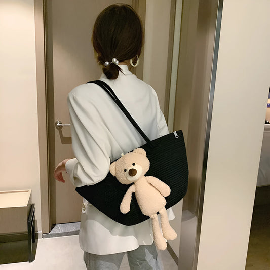 Cotton and linen woven bag with dumpling shape, three-dimensional pocket and double shoulder straps