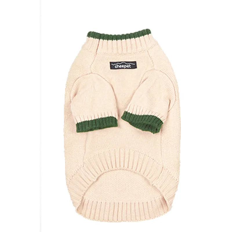 British style wool pet sweater with contrast colour legs for dogs and cats in Crown Blue, Flower Green Yellow, and Yellow Apricot