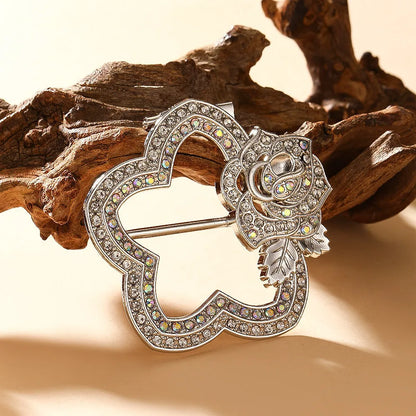 Bow-shaped waist-cinching accessory clip for high-end brooches, alloy with electroplating and diamond inlay, shown in gold, silver, or rose gold finishes.