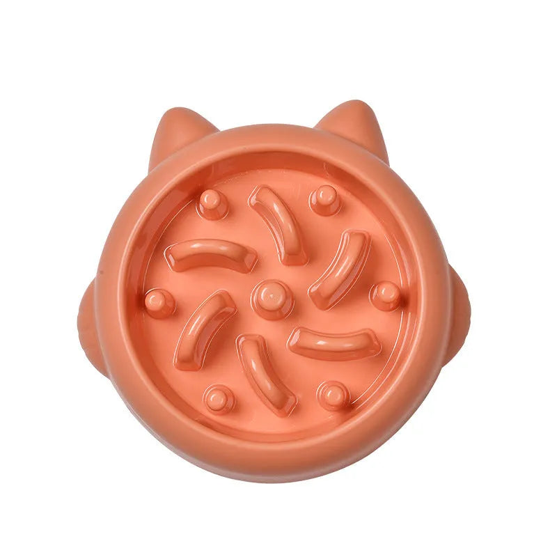 PP plastic slow feeder dog bowl with bone-shaped obstacles in green, pink or orange