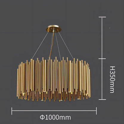 Postmodern iron chandelier with stainless steel construction and multiple G9 LED bulbs in layered configuration