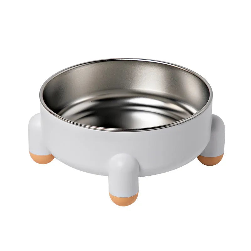 Green stainless steel pet bowl with anti-overturn base and high foot for dogs and cats.
