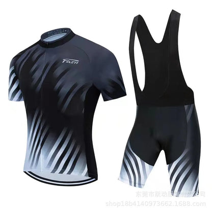 Cycling jersey and trousers set in a technical fabric, shown in multiple colour styles for summer riding.