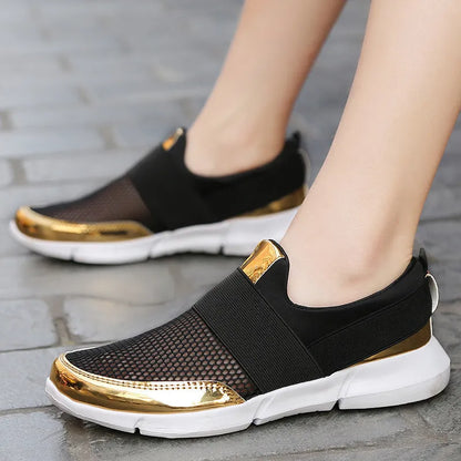 Women's breathable lightweight sneakers in blue, black, grey with mesh insoles and PU midsoles for hard floors