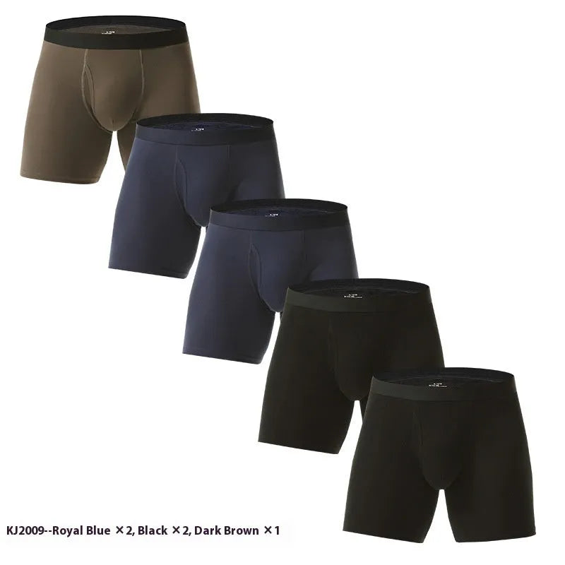 Men's cotton boxer briefs in solid colours, seamless antibacterial design, sizes M to 5XL, multi-pack options.
