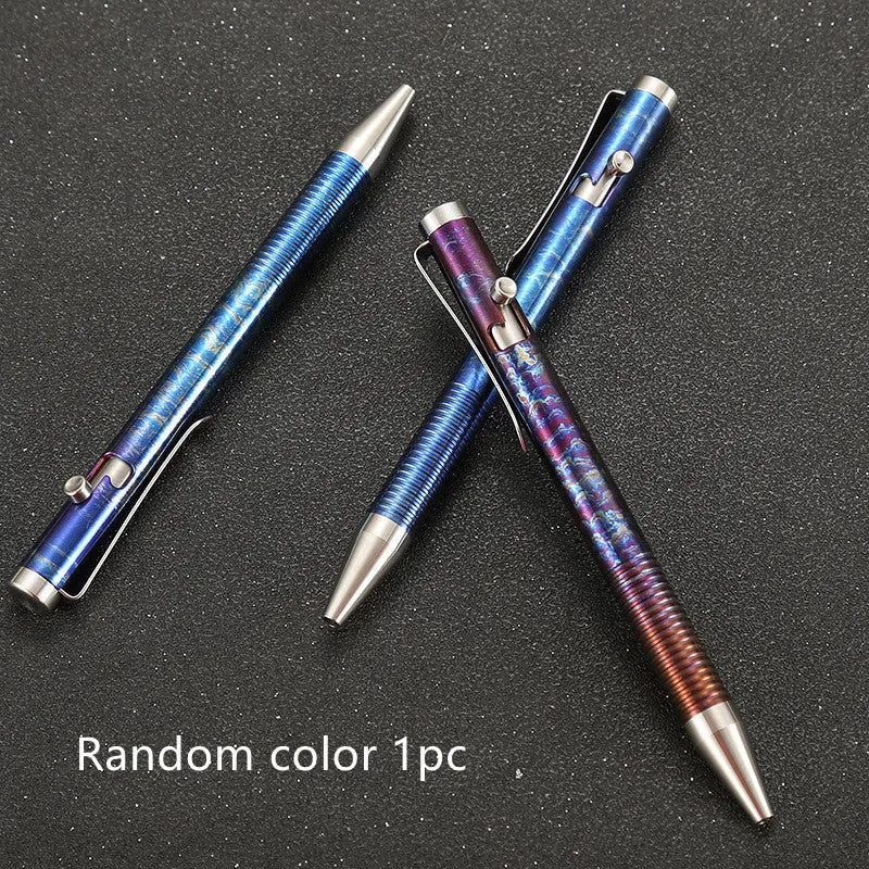 Titanium alloy gun bolt handle ballpoint pen in phantom colour showing 122mm length