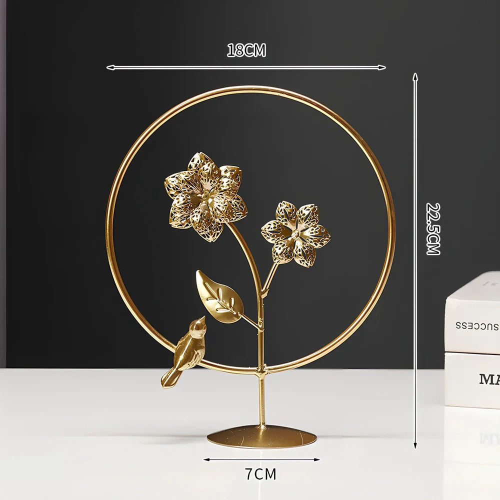 Nordic geometric wrought iron ornament with copper finish measuring 15x20cm