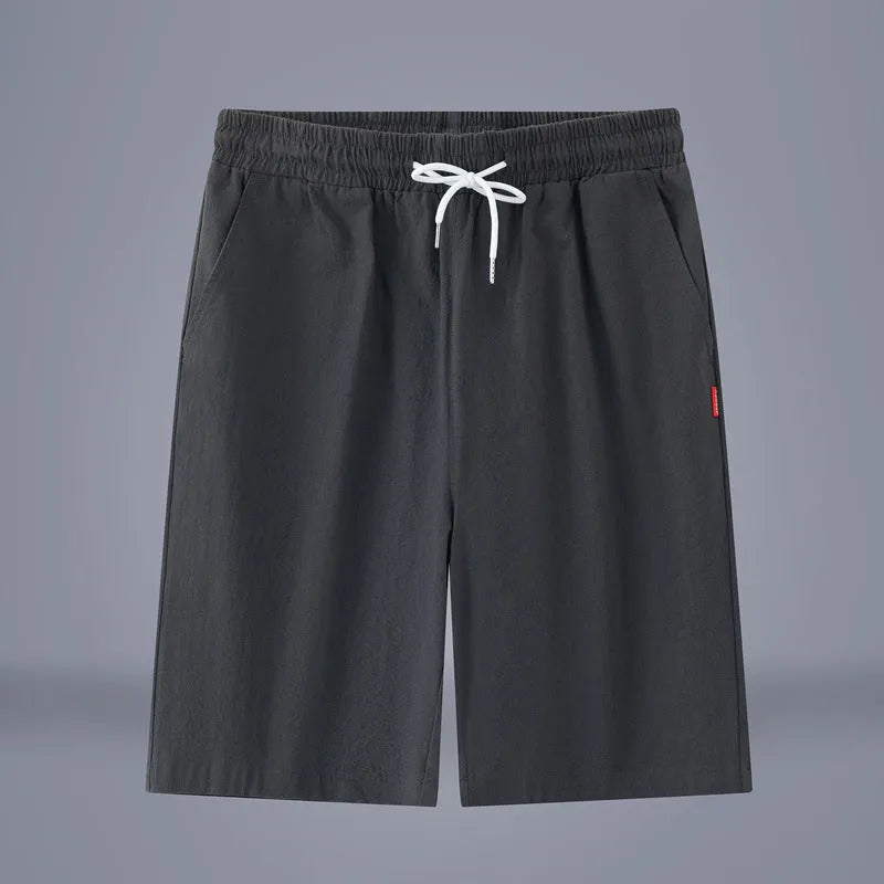 Chinese-style solid colour cropped pants with drawstring waist in cotton linen blend fabric