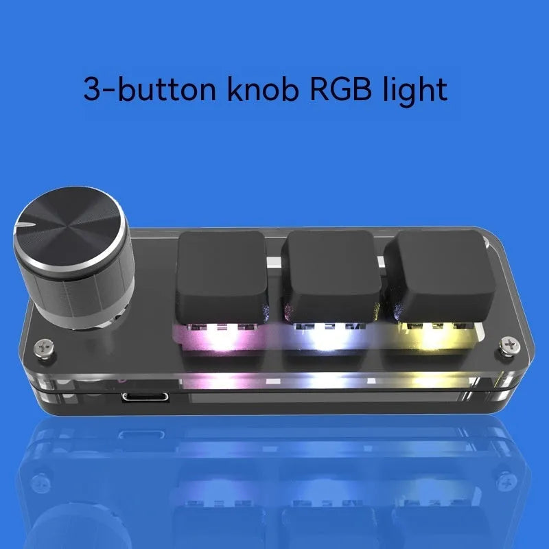 Custom mini keyboard with RGB backlight for copy paste functions, black ABS plastic construction