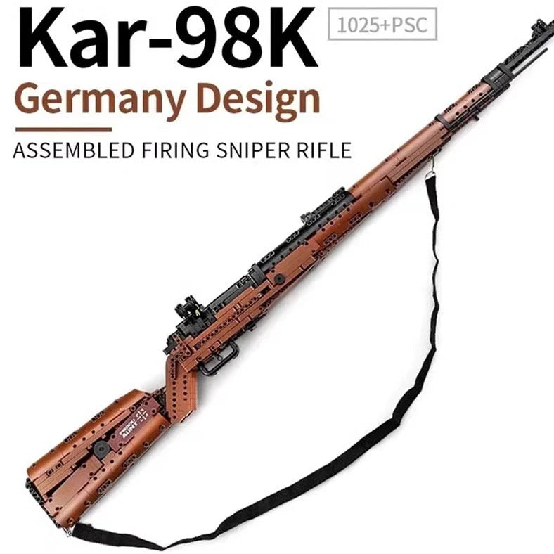 Building blocks sniper rifle assembly toy with bullet launch mechanism in gift box packaging