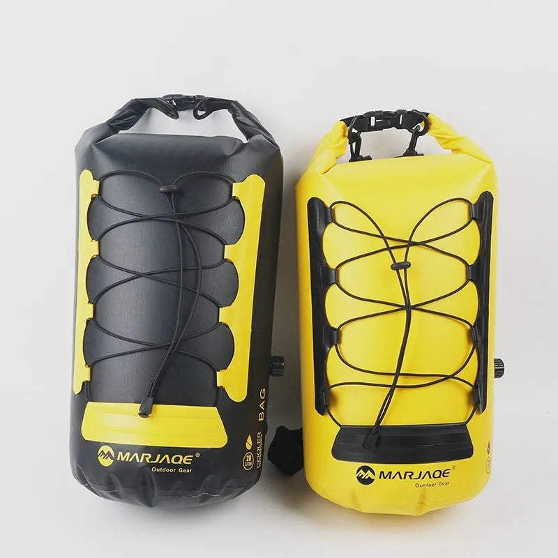 Yellow and black waterproof backpack with 20L capacity and dry-wet separation compartments