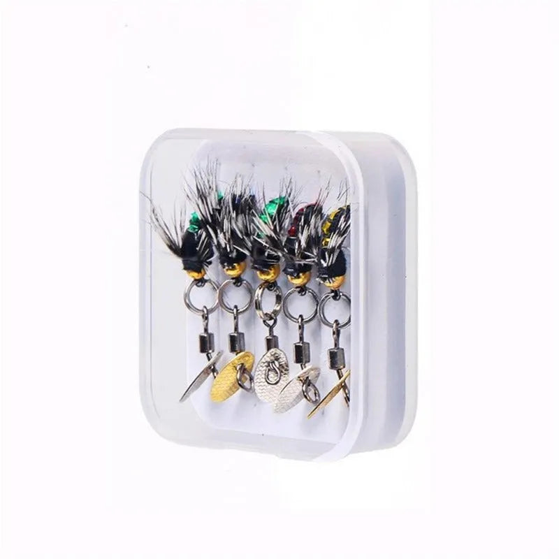 Five bionic poisonous mosquito and fly fishing hooks with spinning sequins