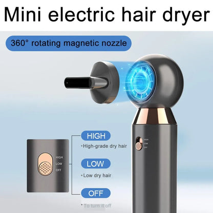 Compact white hair dryer with concentrator attachment showing 800W power rating and two speed settings