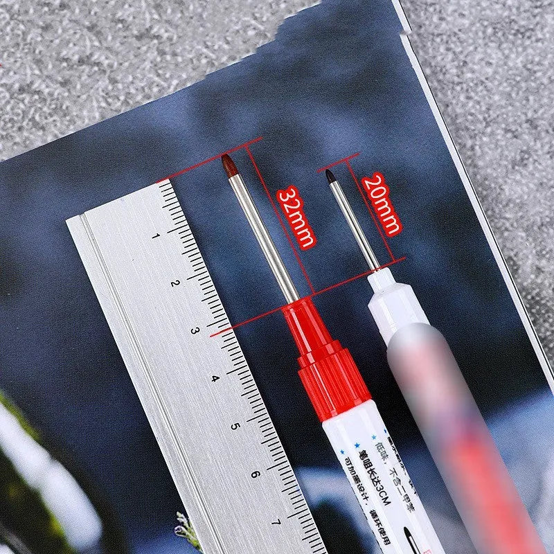 Oil-based woodworking marker pen for quick-drying waterproof marking with 15.2cm pen length available in black, red, blue, and green colours with refill ink included for workshop and construction site use