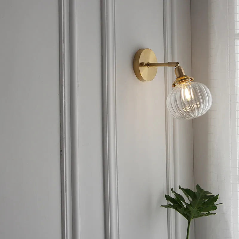 Pumpkin-shaped glass wall lamp in water ripple transparent or blue finish for ambient lighting