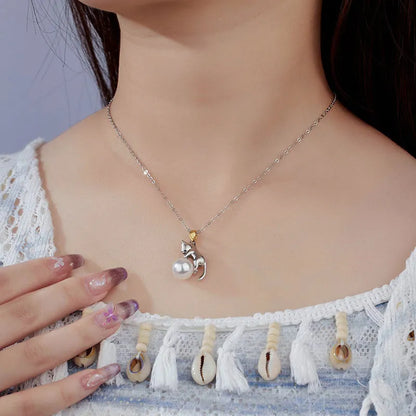 925 sterling silver clavicle chain with cat charm and electroplating for durability