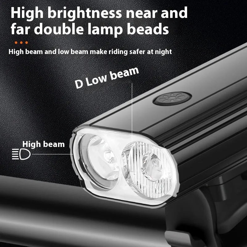 Aluminium alloy bicycle headlight with USB Type-C charging port and quick-release mounting system