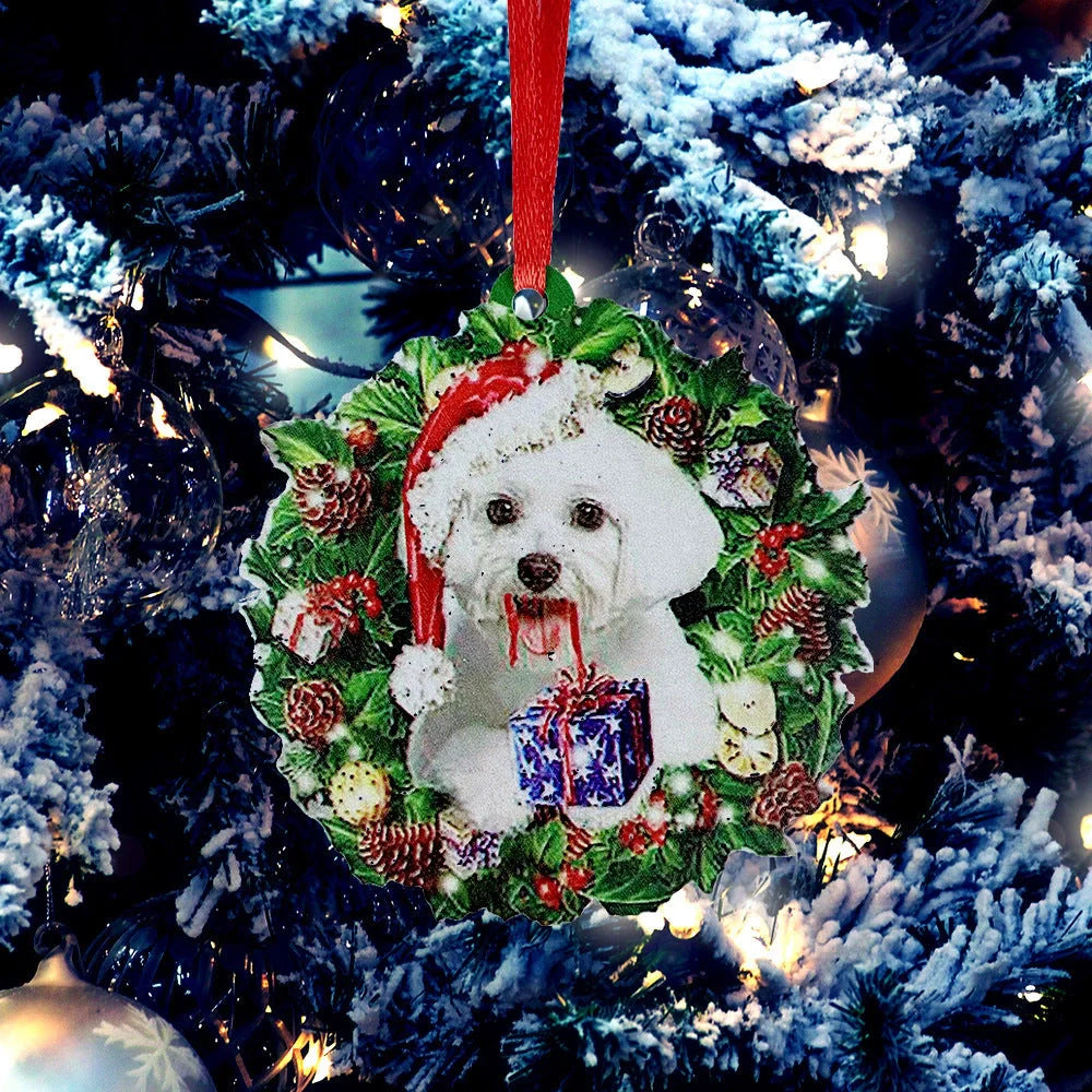 Hand-painted wooden Christmas ornament with geometric design and picture color