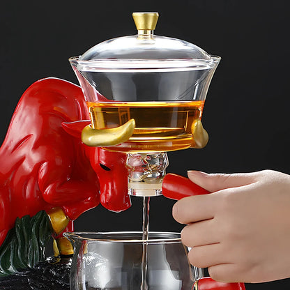 Niu Zhuan Qiankun glass semi-automatic tea maker in green bull, 2700g borosilicate with 1-litre capacity for even steeping