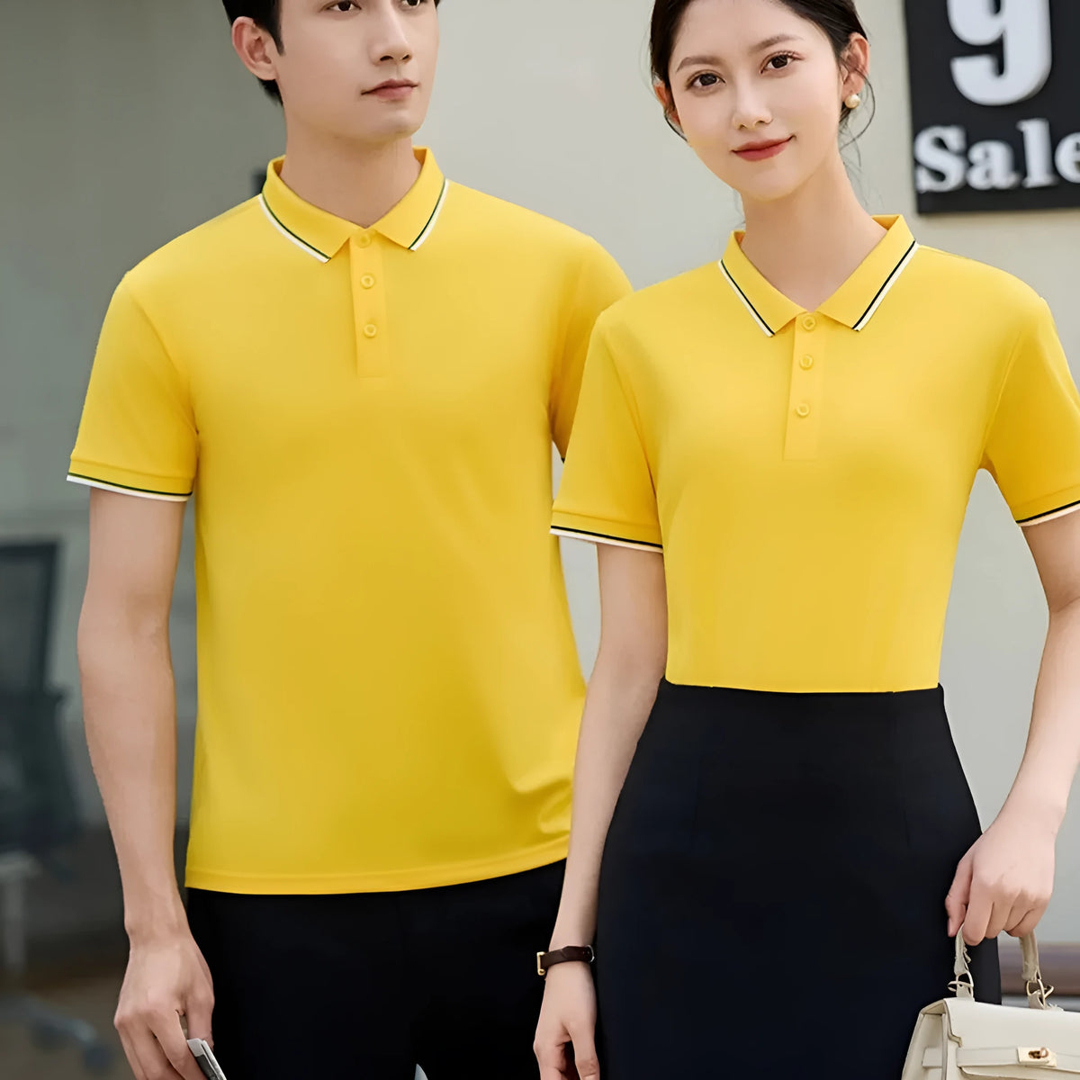 Man modelling a thin, short-sleeved nylon polo shirt in a straight cut, available in multiple colours.