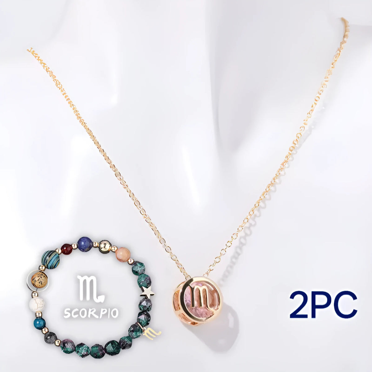 Natural stone beaded necklace and matching bracelet jewellery set showing one of 12 available style variations.