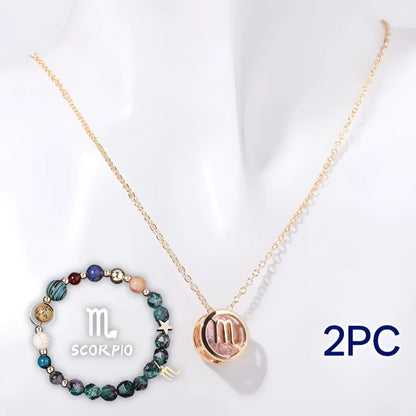 Natural stone beaded necklace and matching bracelet jewellery set showing one of 12 available style variations.