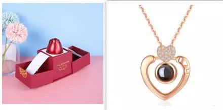Valentine's Day metal rose jewelry gift box necklace with adjustable crystal design