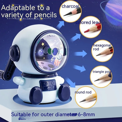 Blue astronaut manual pencil sharpener with anti-jam function for children