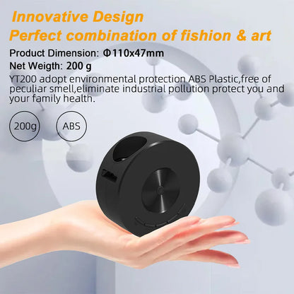 Black children's portable projector for mobile phones measuring 110x110x47mm with plug-in power cable