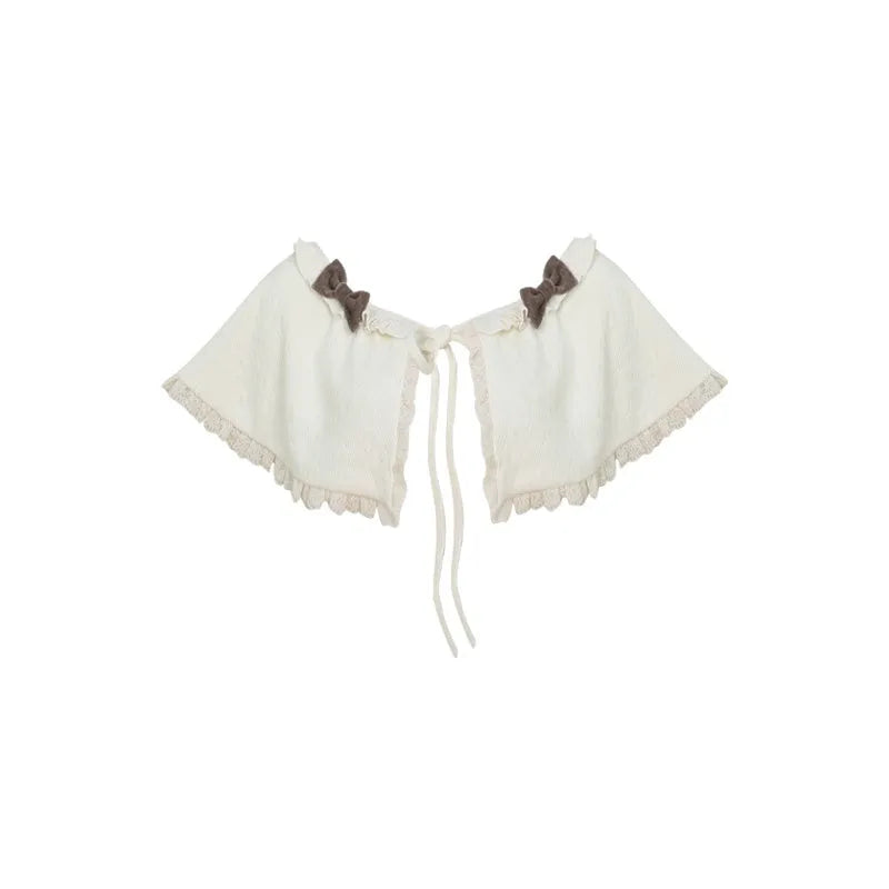 Apricot knitted top with brown hip skirt and apricot shawl three piece set in sizes S, M, and XS