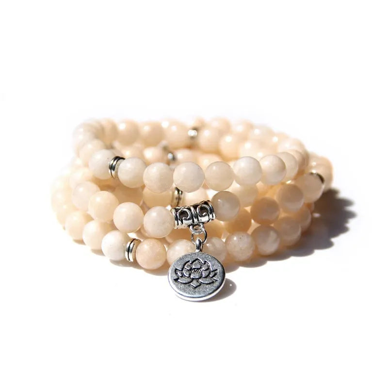 Natural stone women's bracelet with lotus design in a vintage geometric shape.